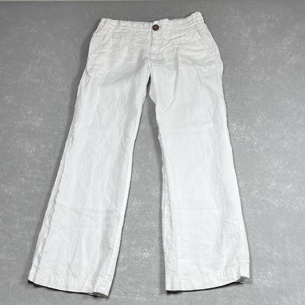 Athleta Pants Womens Size Large White 100% Linen Button Drawstring Beachy Boho